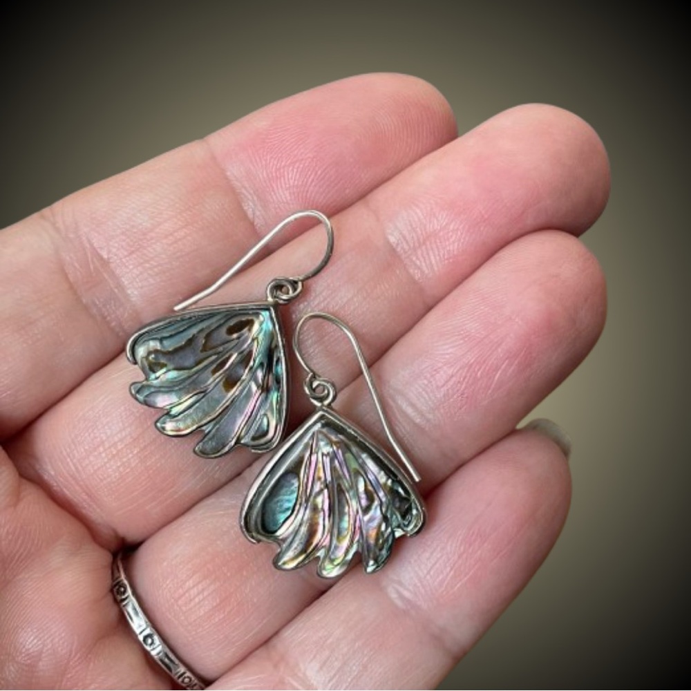 Signed vintage LUC Lucas Lameth 925 sterling silver & abalone shell dan earrings